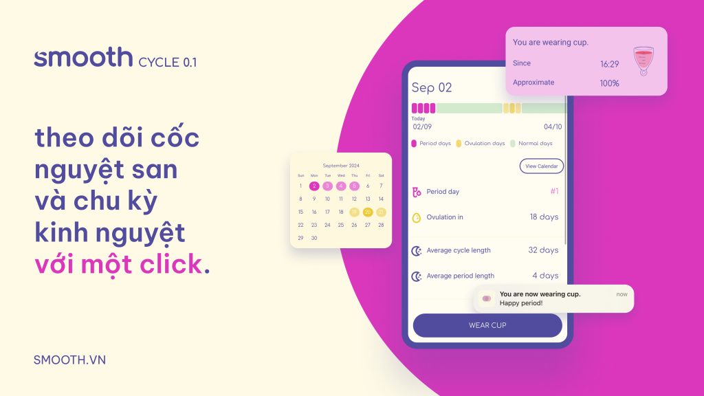 Theo dõi cốc nguyệt san và chu kỳ kinh nguyệt với một click bằng ứng dụng Smooth Cycle, phiên bản open beta. Tải app miễn phí cho iPhone và Android.